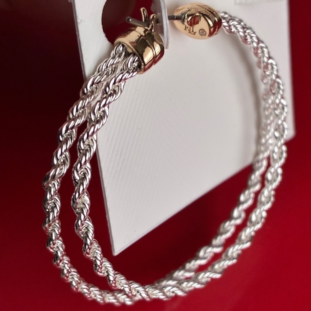 Ralph Lauren Silver and Gold Twisted Hoop Earrings - Picture 6 of 7
